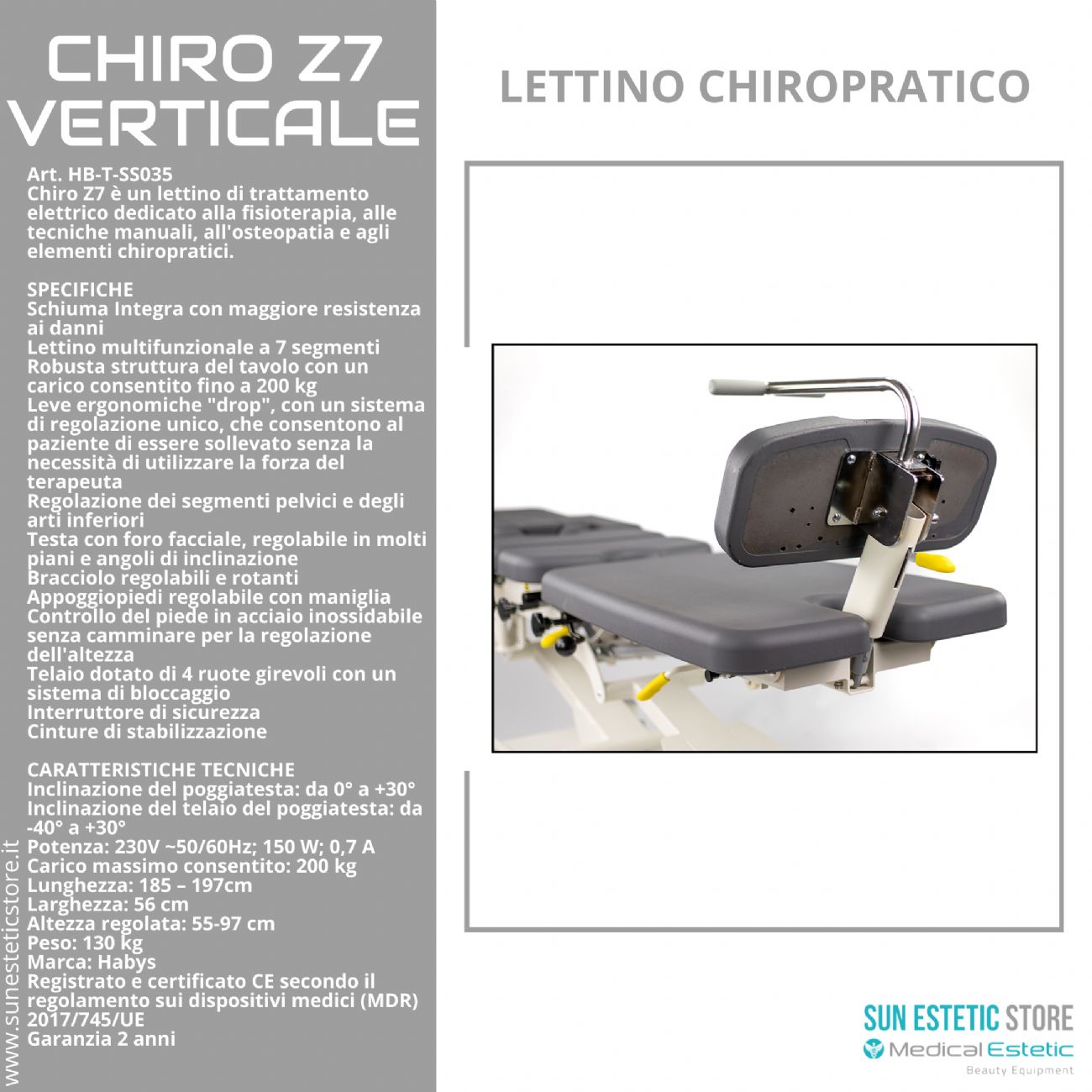 Chiro Z7Verticale lettino chiropratico a 7 zone con Drop System