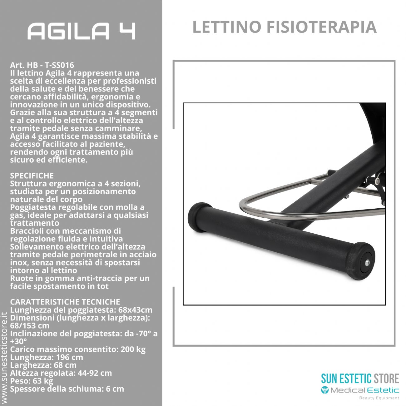 Agila 4 lettino elettrico per fisioterapia con comando perimetrale