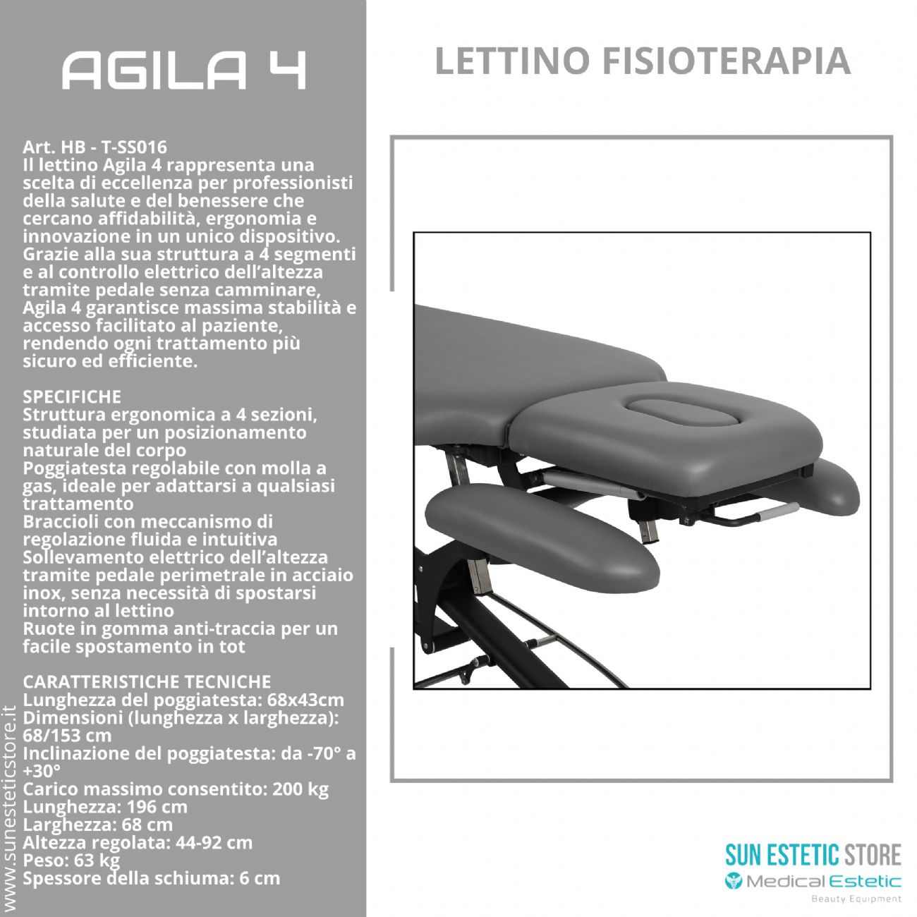 Agila 4 lettino elettrico per fisioterapia con comando perimetrale