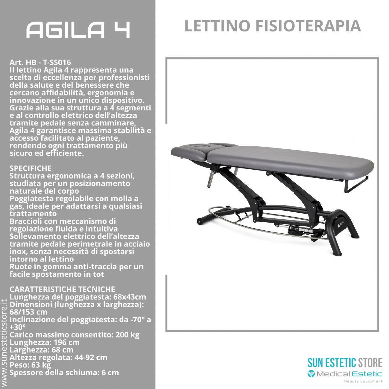 Agila 4 lettino elettrico per fisioterapia con comando perimetrale