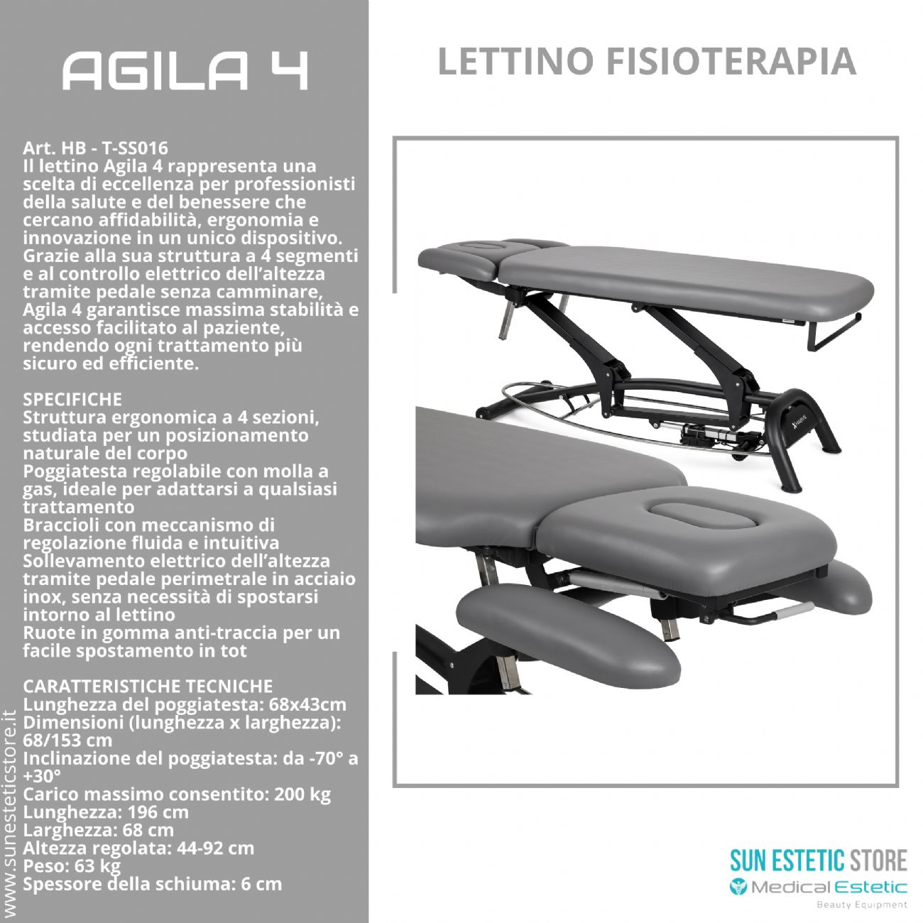 Agila 4 lettino elettrico per fisioterapia con comando perimetrale
