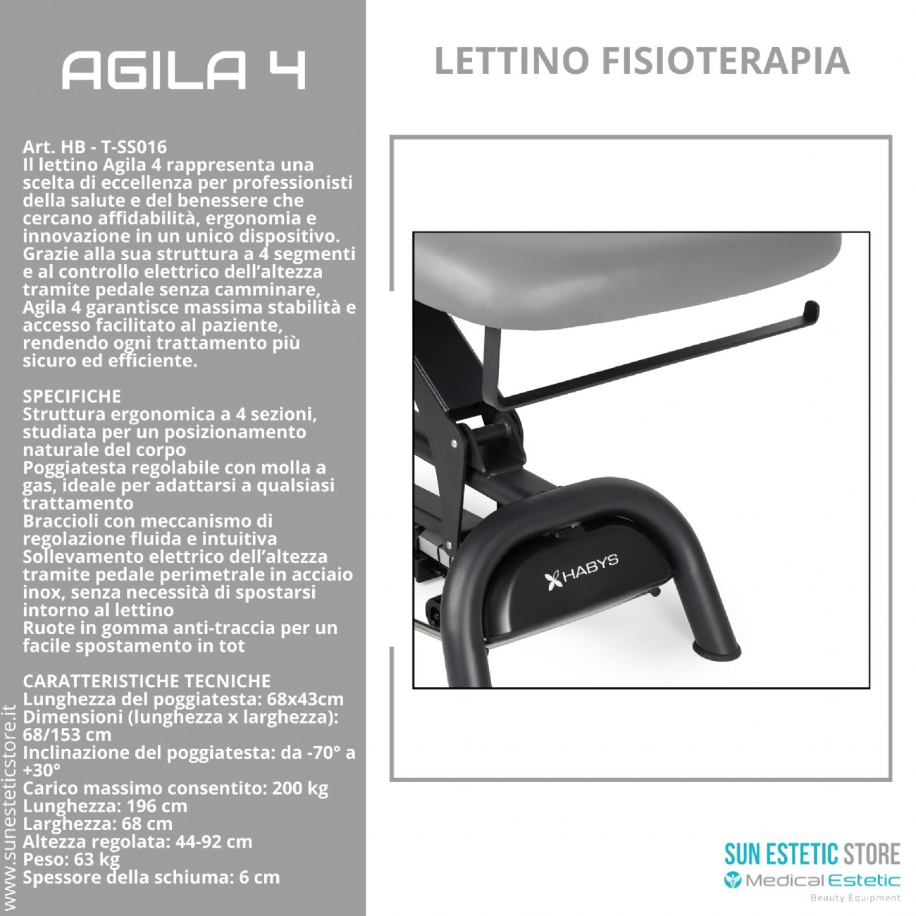 Agila 4 lettino elettrico per fisioterapia con comando perimetrale
