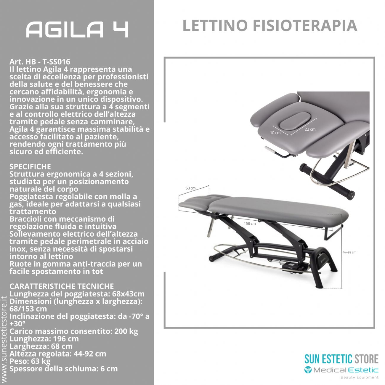 Agila 4 lettino elettrico per fisioterapia con comando perimetrale