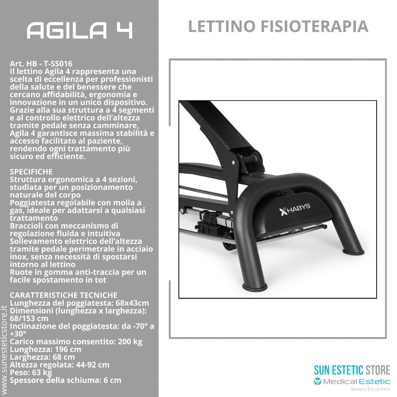 Agila 4 lettino elettrico per fisioterapia con comando perimetrale