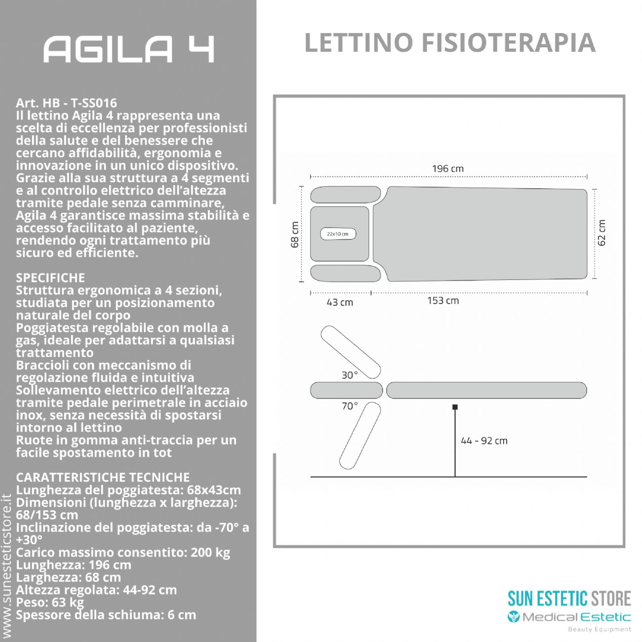 Agila 4 lettino elettrico per fisioterapia con comando perimetrale