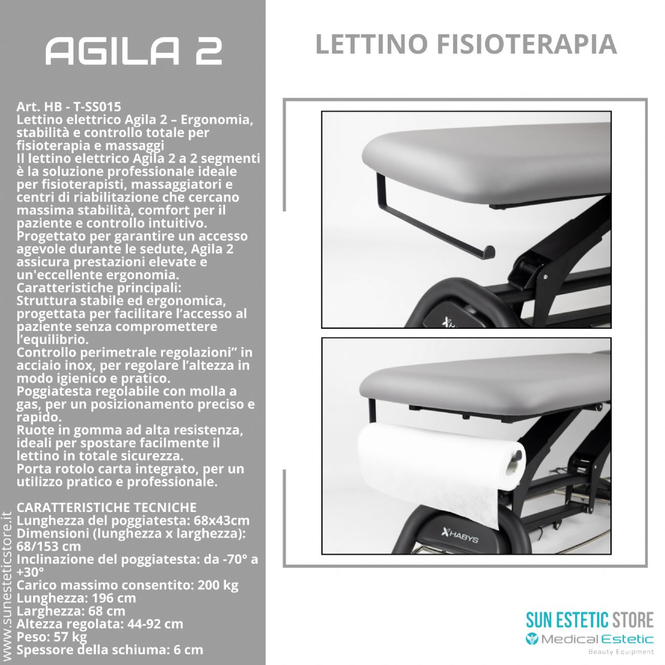 Agila 2 lettino elettrico per fisioterapia 2 sezioni