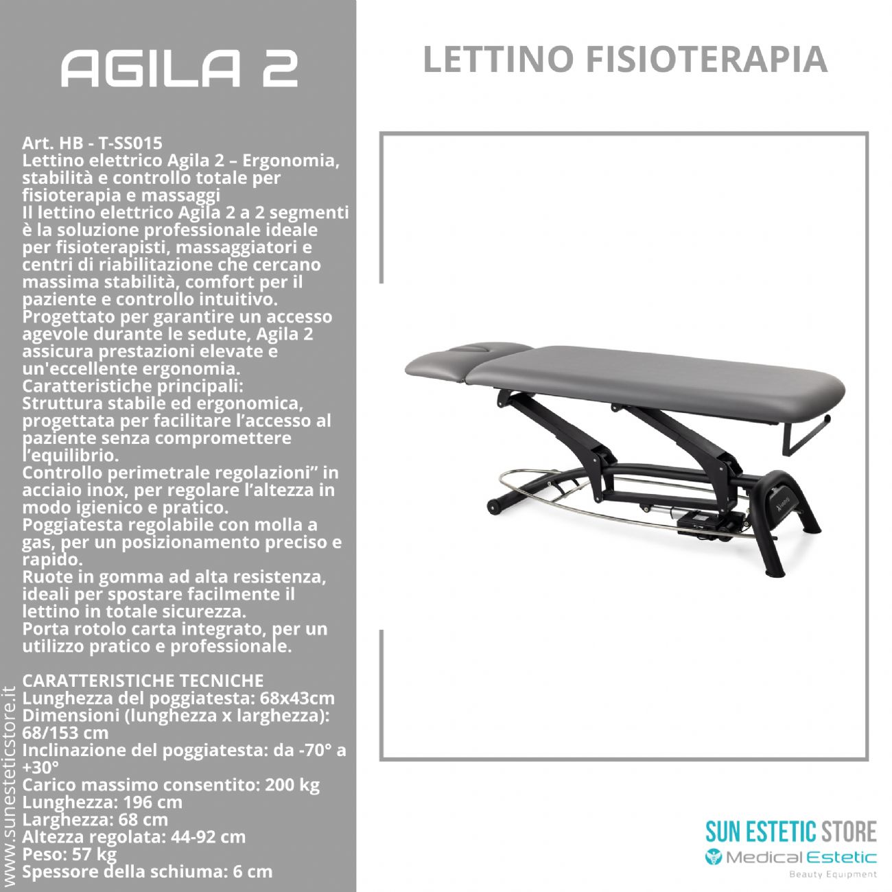 Agila 2 lettino elettrico per fisioterapia 2 sezioni
