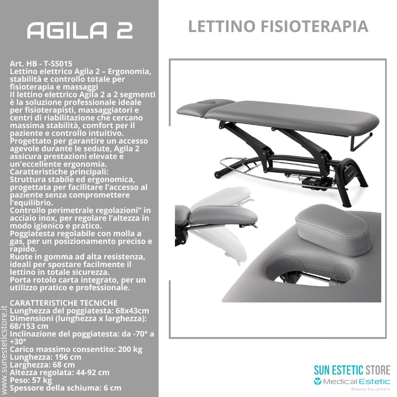 Agila 2 lettino elettrico per fisioterapia 2 sezioni