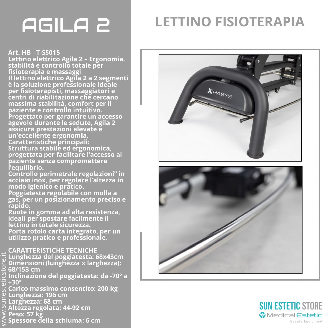 Agila 2 lettino elettrico per fisioterapia 2 sezioni