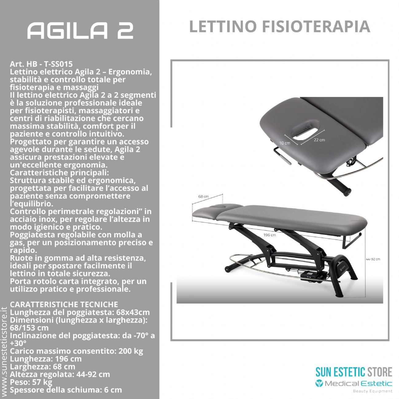 Agila 2 lettino elettrico per fisioterapia 2 sezioni