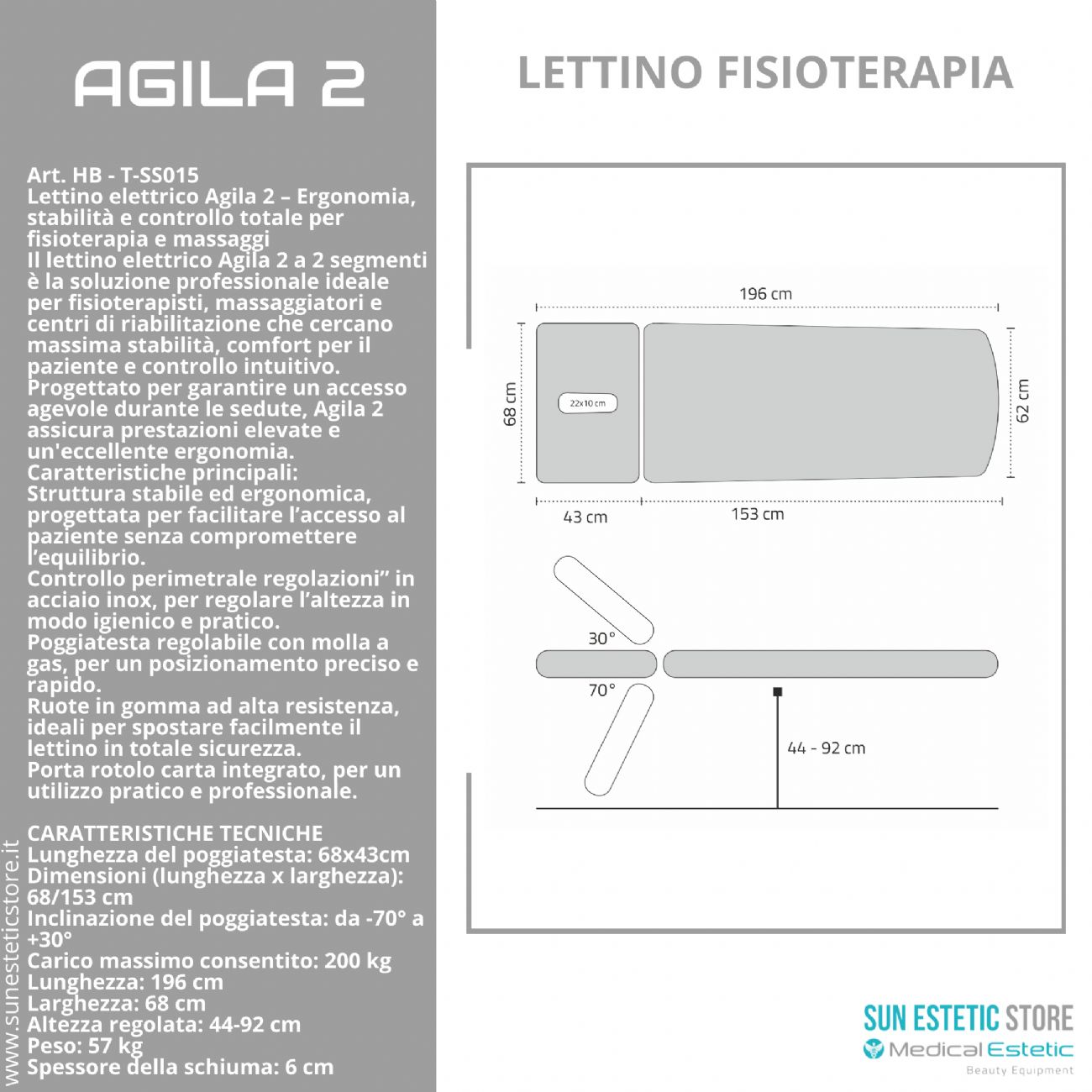 Agila 2 lettino elettrico per fisioterapia 2 sezioni