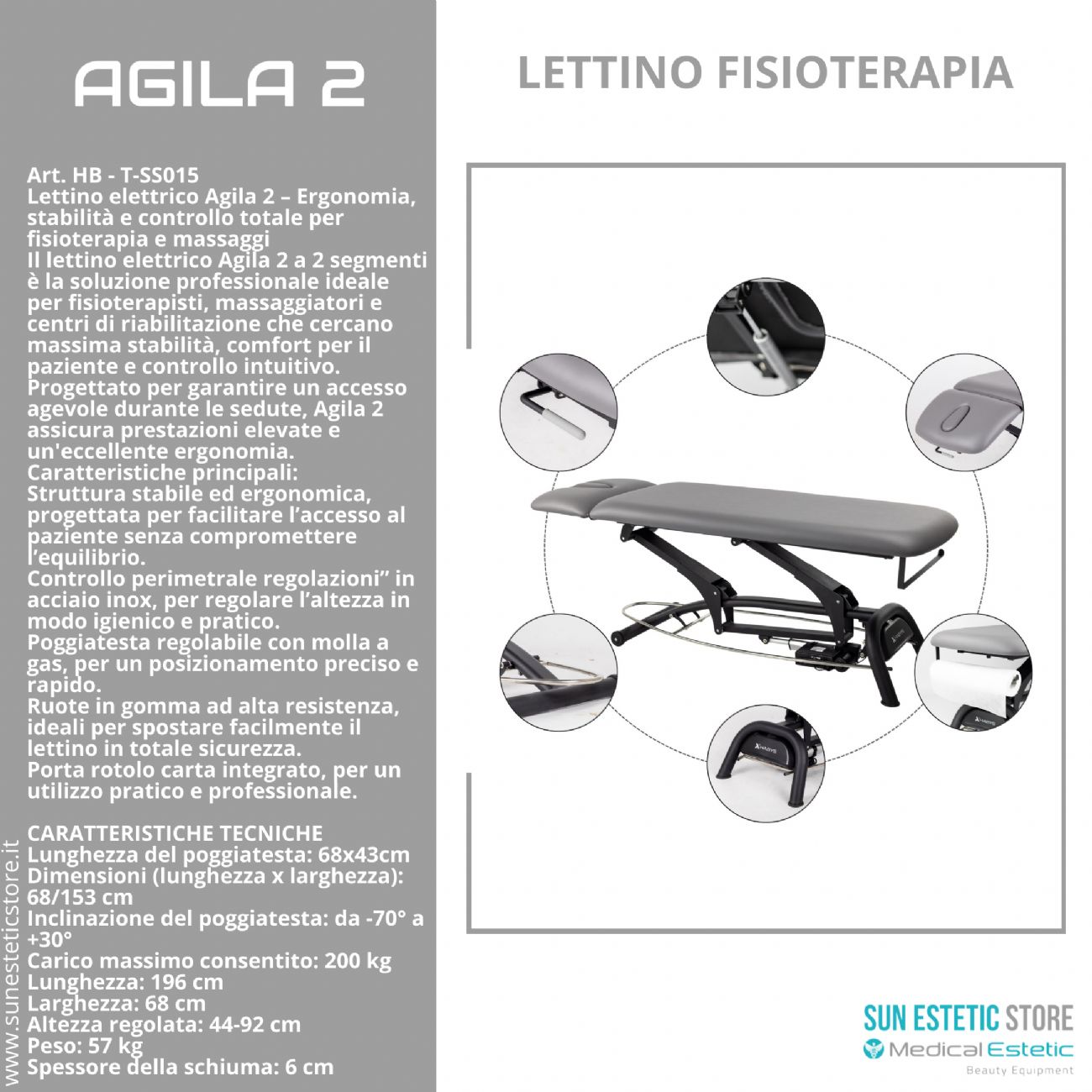 Agila 2 lettino elettrico per fisioterapia 2 sezioni