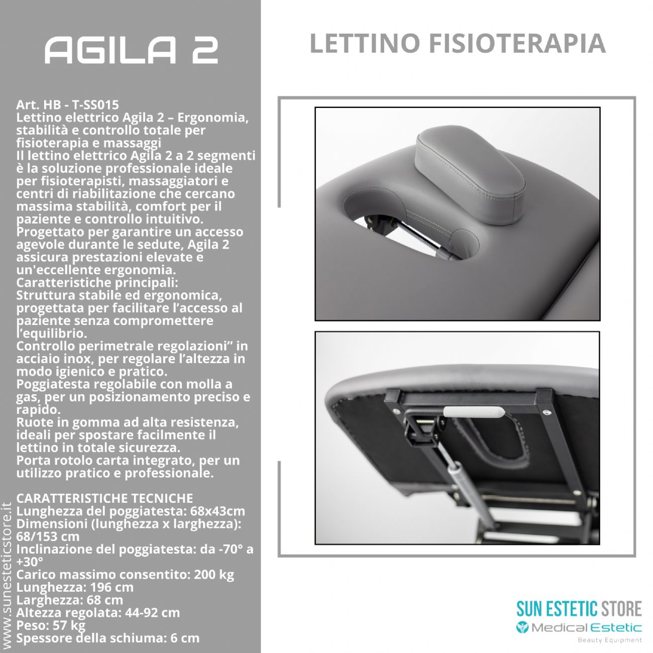 Agila 2 lettino elettrico per fisioterapia 2 sezioni