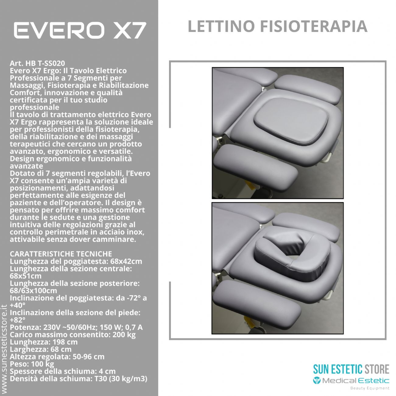 Evero X7 lettino fisioterapia 7 sezioni motorizzato con perimetrale