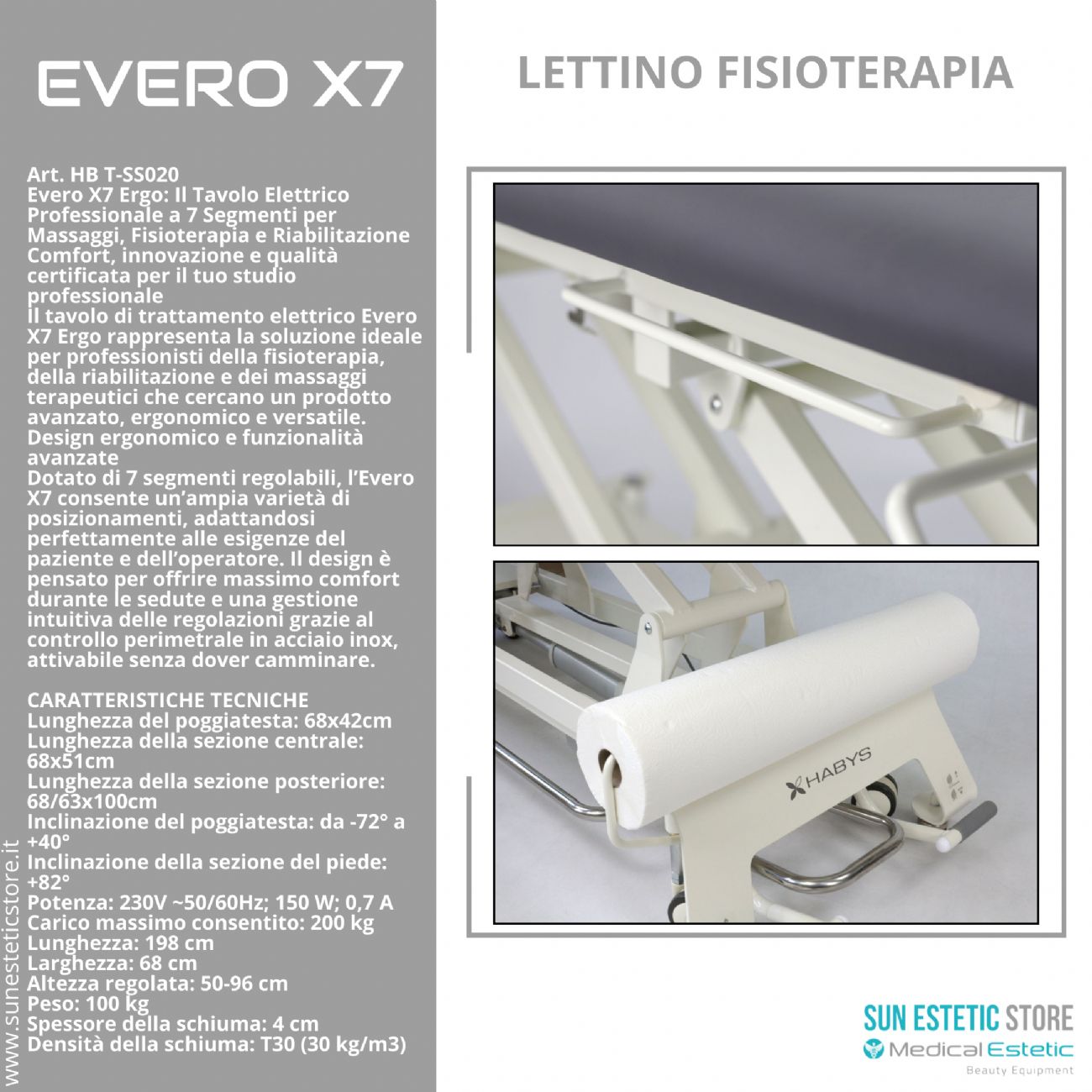 Evero X7 lettino fisioterapia 7 sezioni motorizzato con perimetrale