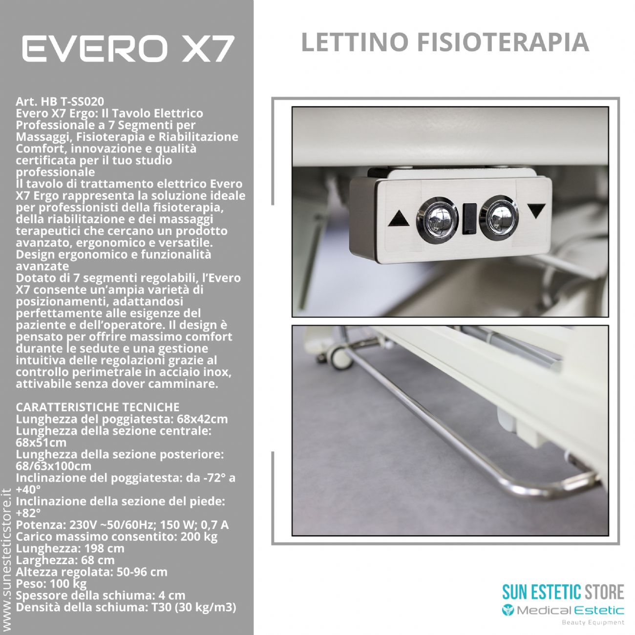 Evero X7 lettino fisioterapia 7 sezioni motorizzato con perimetrale