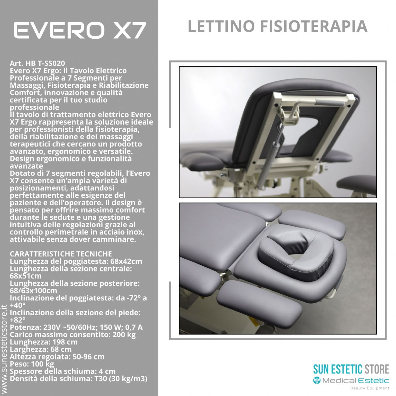 Evero X7 lettino fisioterapia 7 sezioni motorizzato con perimetrale