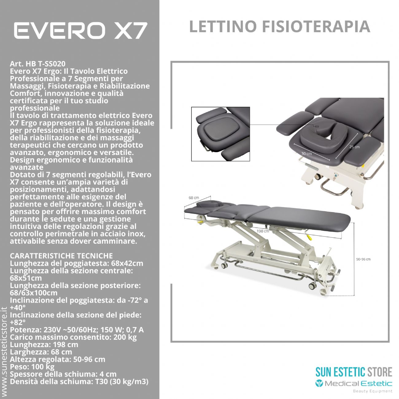 Evero X7 lettino fisioterapia 7 sezioni motorizzato con perimetrale
