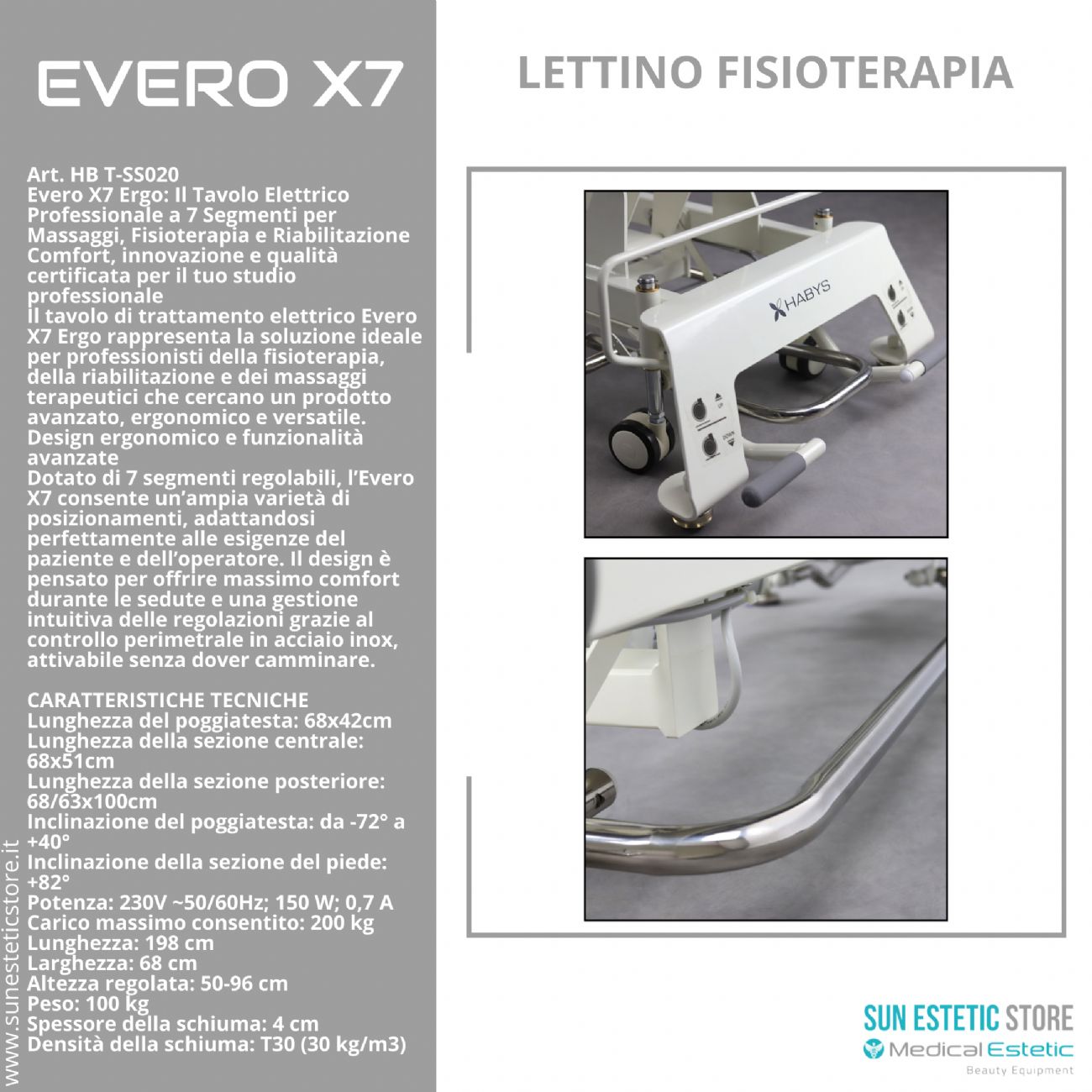Evero X7 lettino fisioterapia 7 sezioni motorizzato con perimetrale