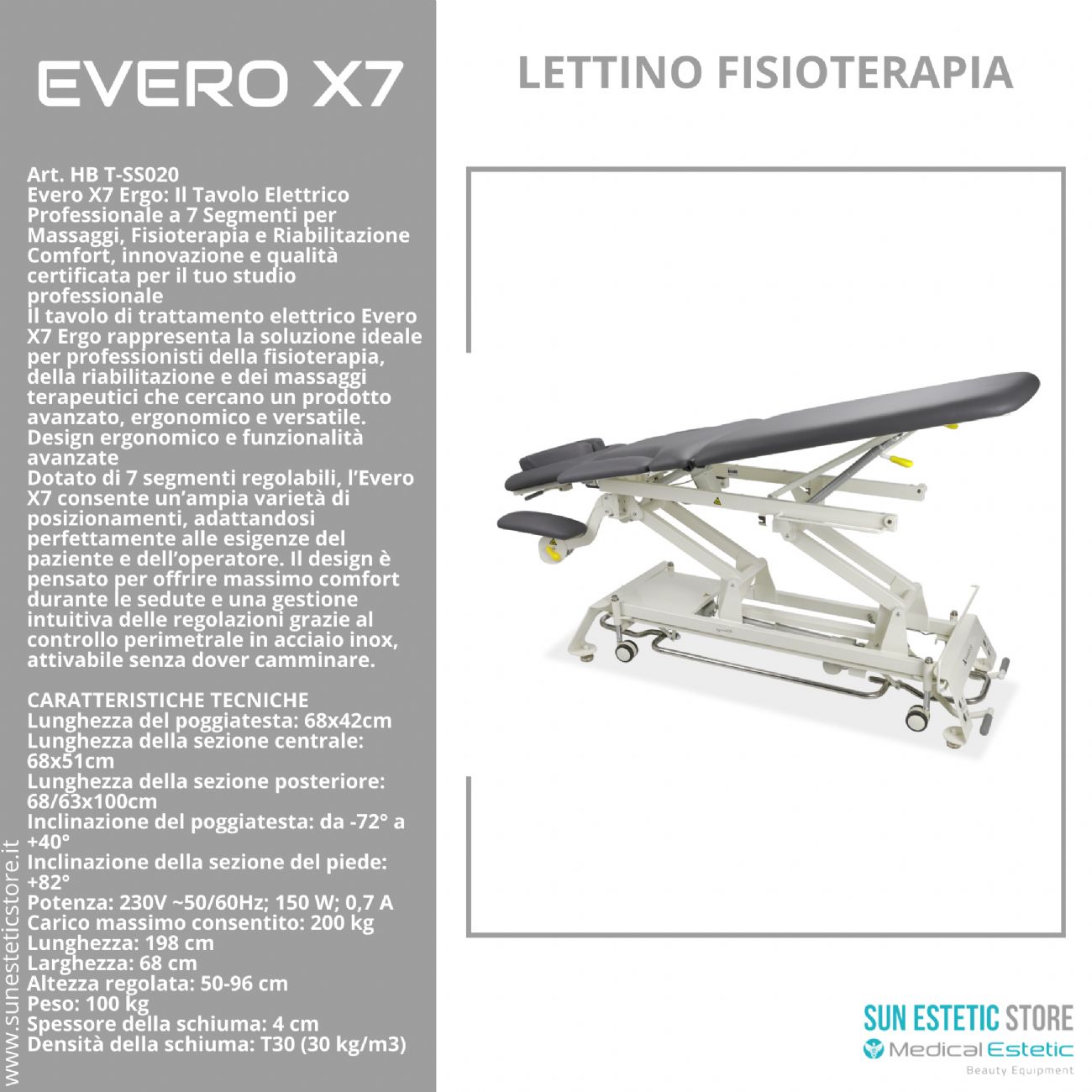Evero X7 lettino fisioterapia 7 sezioni motorizzato con perimetrale