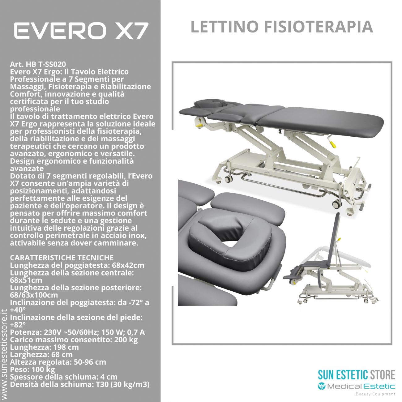 Evero X7 lettino fisioterapia 7 sezioni motorizzato con perimetrale