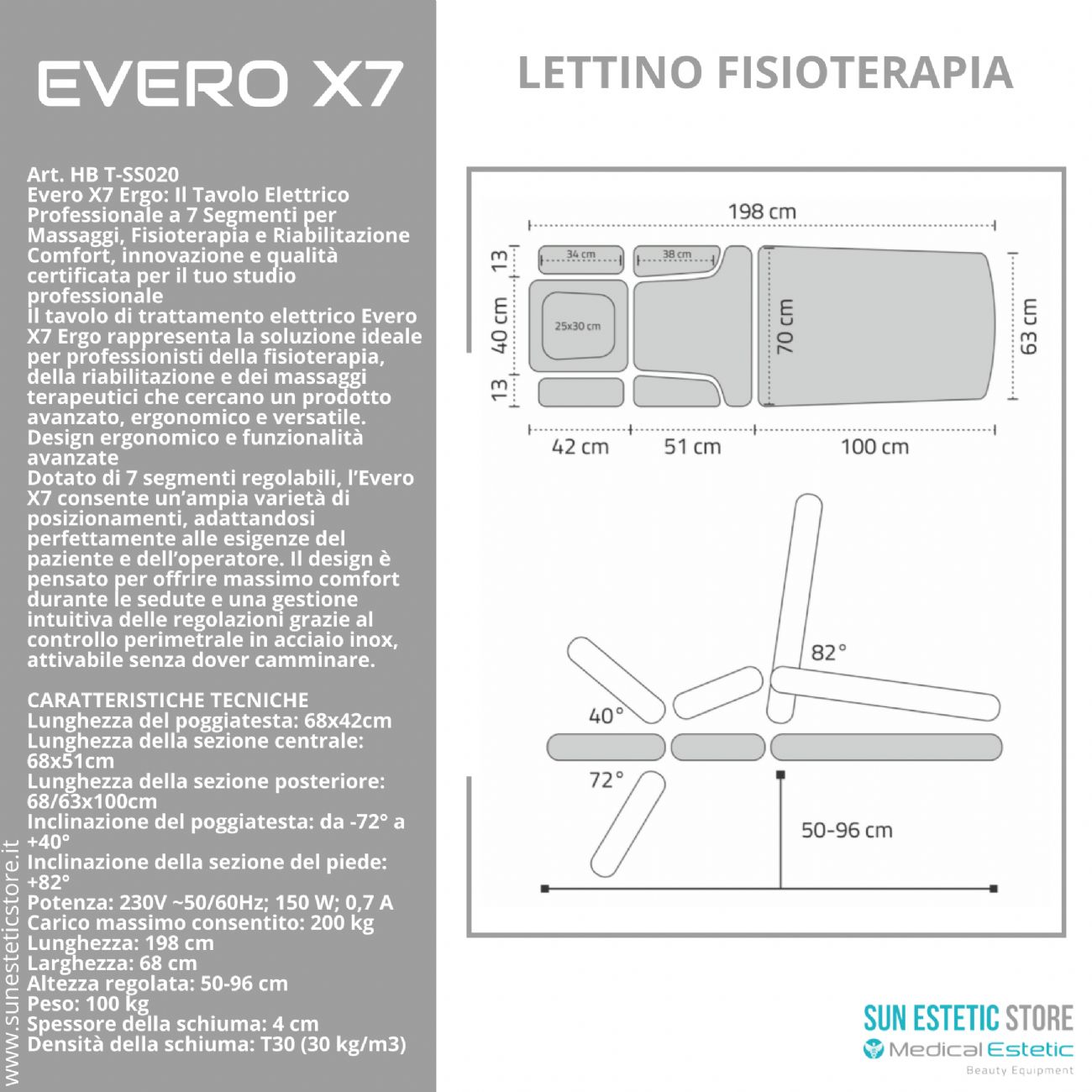 Evero X7 lettino fisioterapia 7 sezioni motorizzato con perimetrale