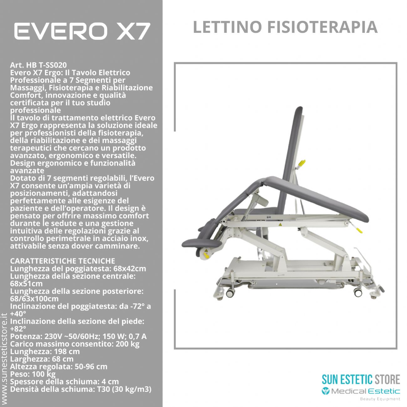 Evero X7 lettino fisioterapia 7 sezioni motorizzato con perimetrale