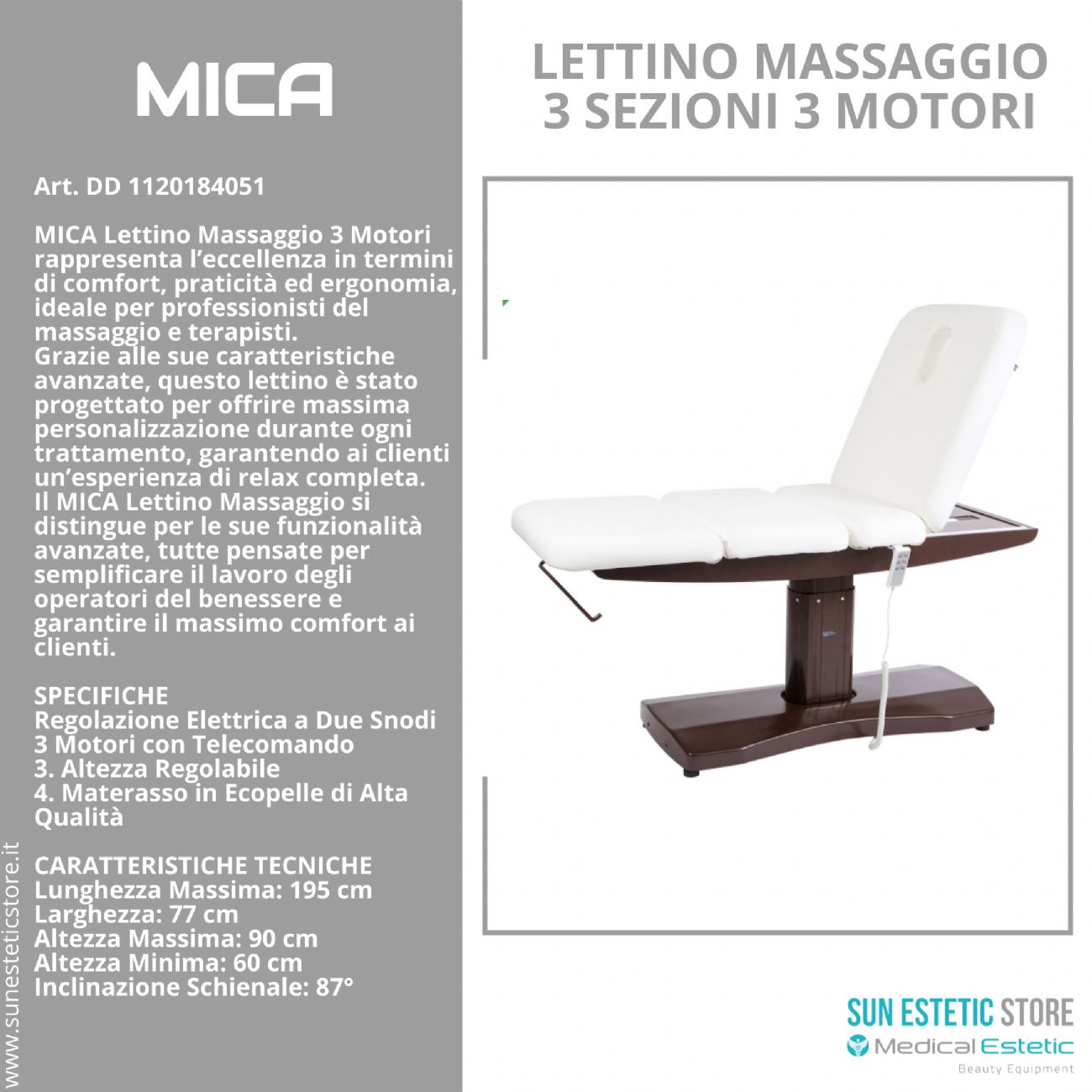 Ulna lettino massaggio a 3 sezioni elettrico a 3 motori