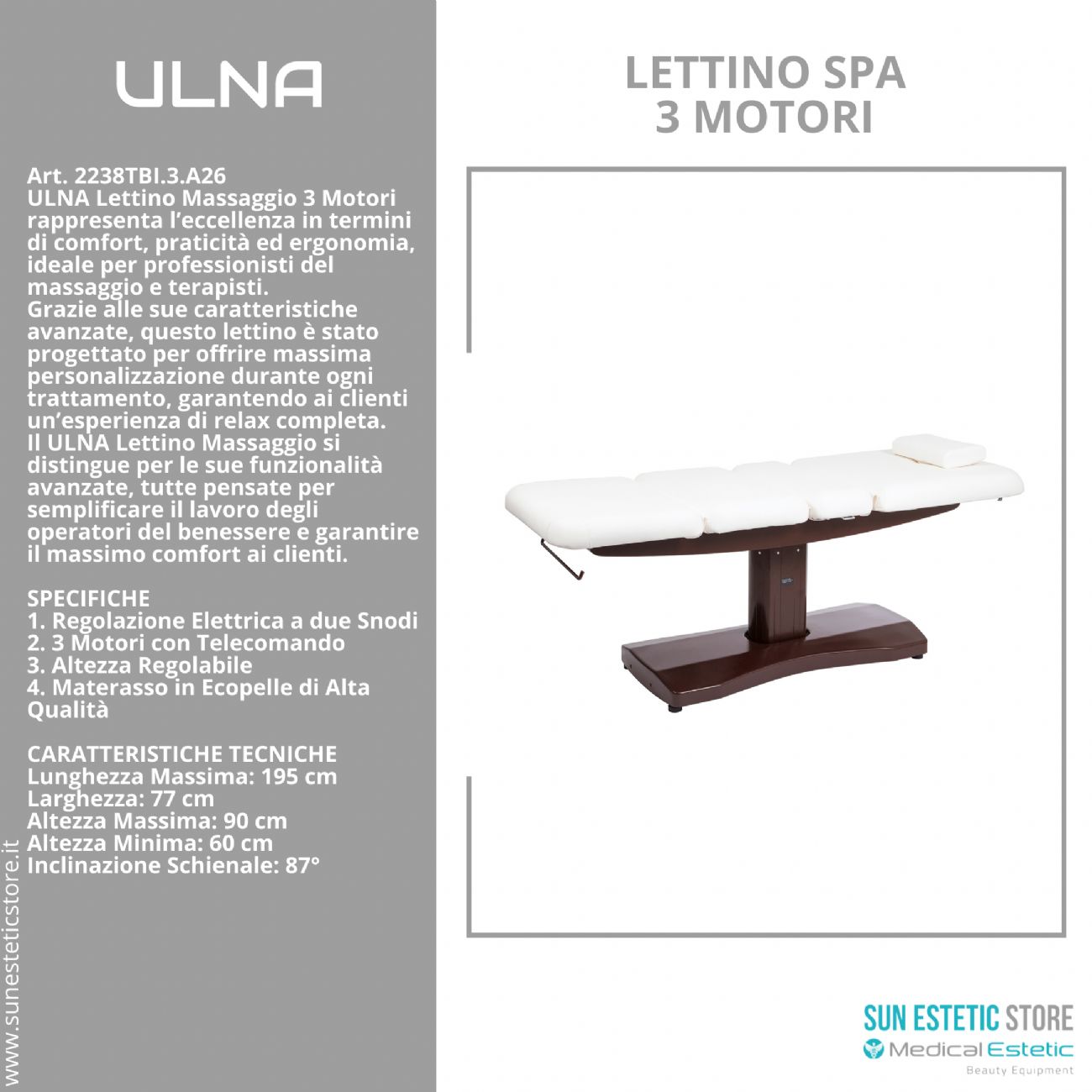 Ulna lettino massaggio a 3 sezioni elettrico a 3 motori