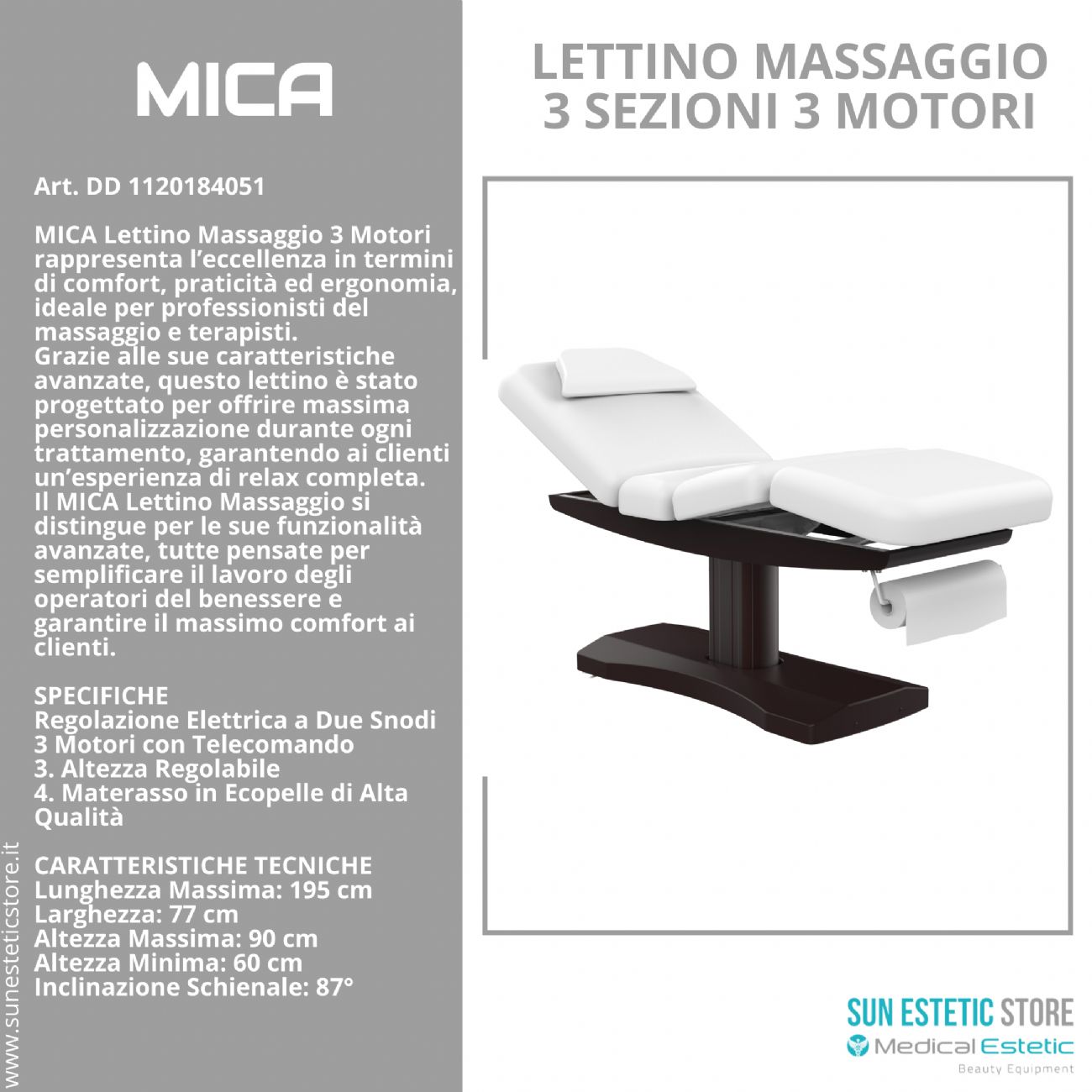 Ulna lettino massaggio a 3 sezioni elettrico a 3 motori