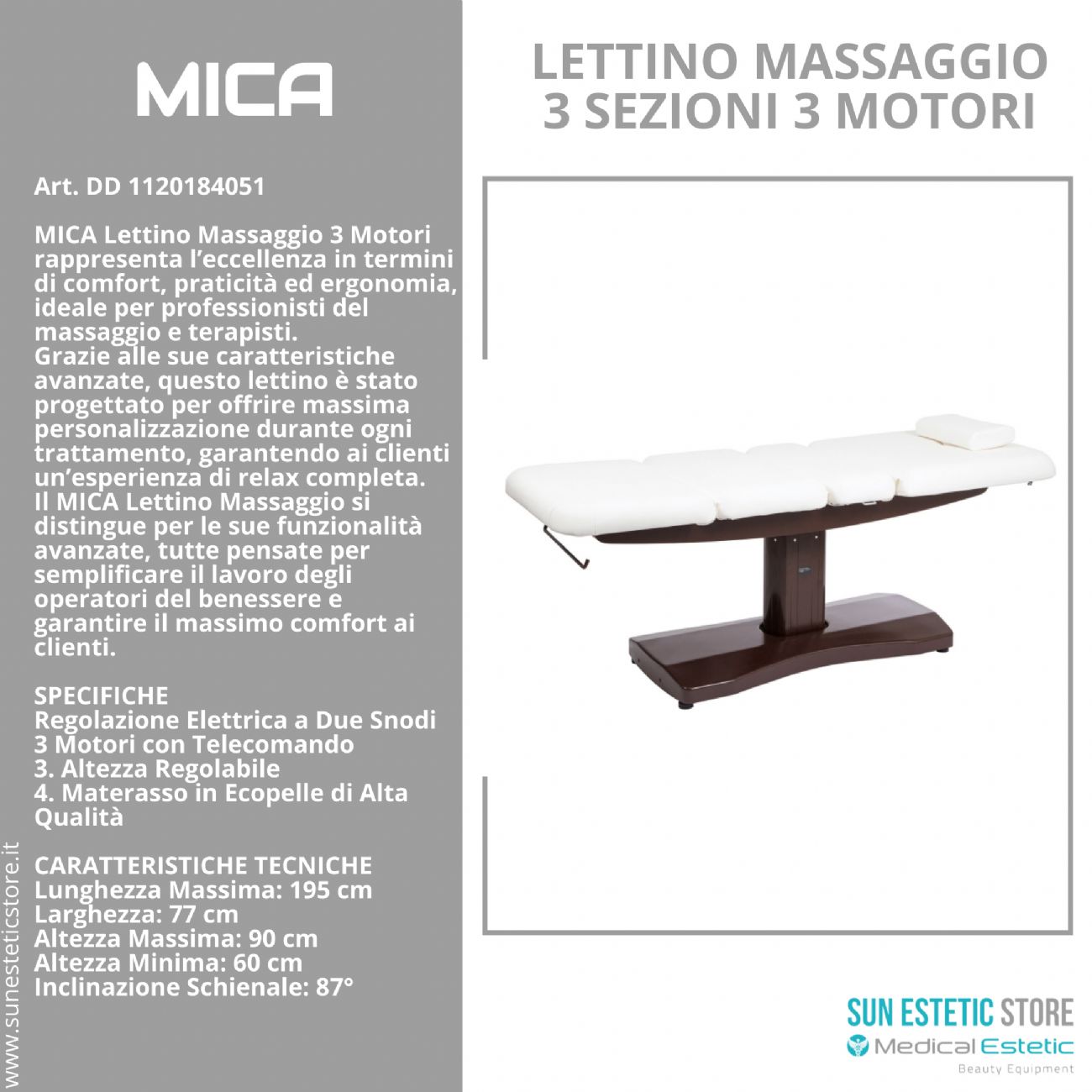 Ulna lettino massaggio a 3 sezioni elettrico a 3 motori