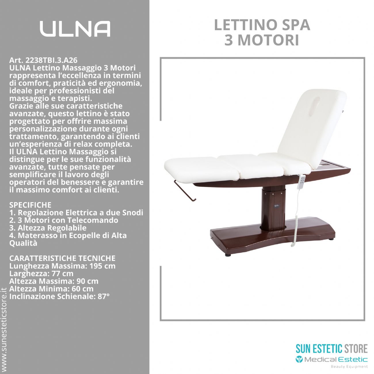 Ulna lettino massaggio a 3 sezioni elettrico a 3 motori