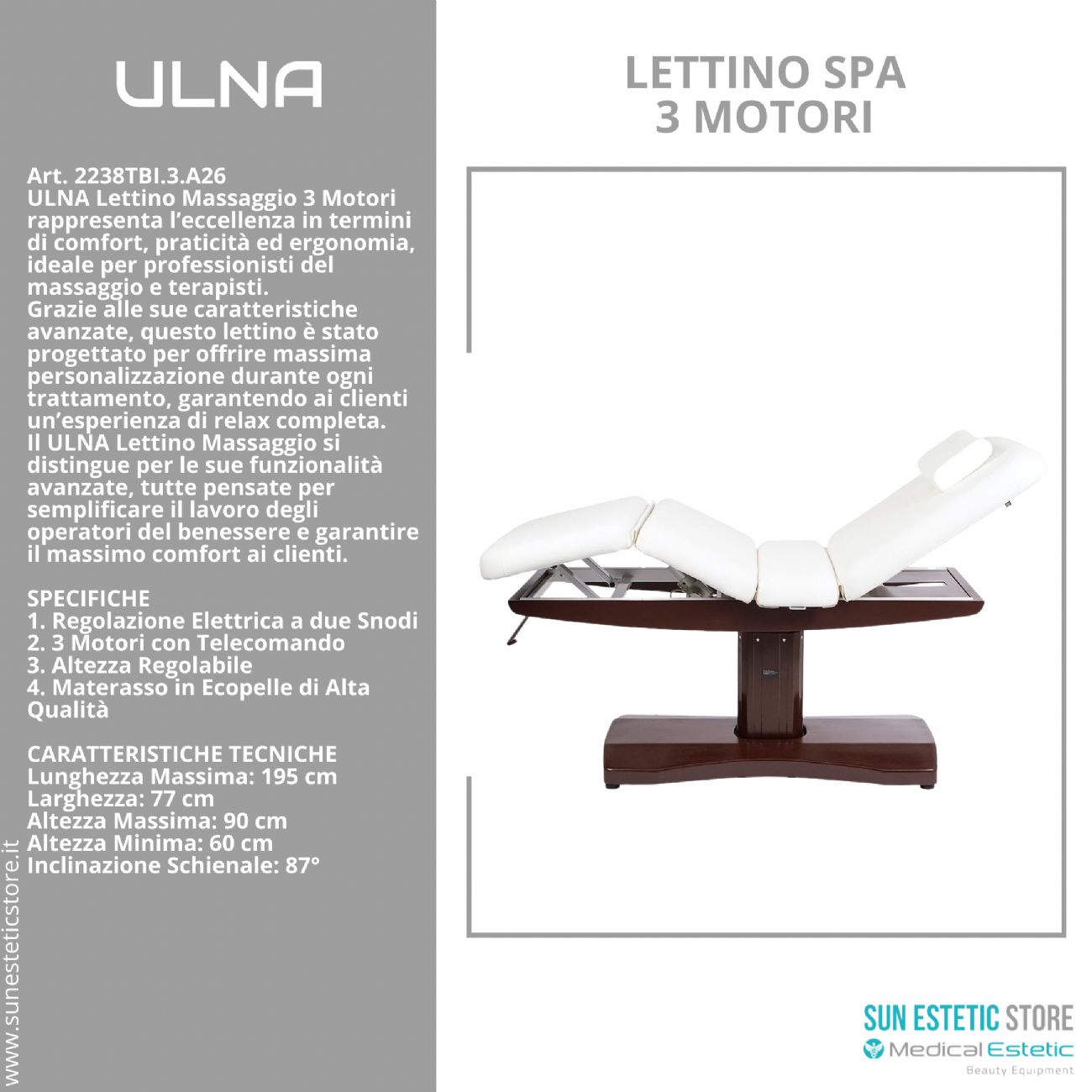 Ulna lettino massaggio a 3 sezioni elettrico a 3 motori