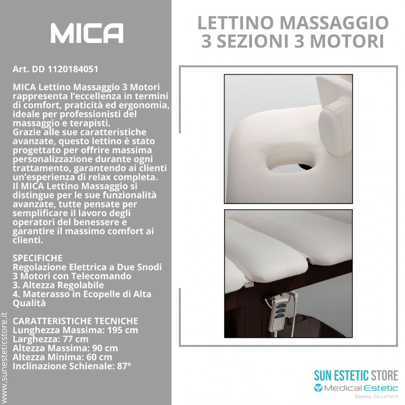 Ulna lettino massaggio a 3 sezioni elettrico a 3 motori