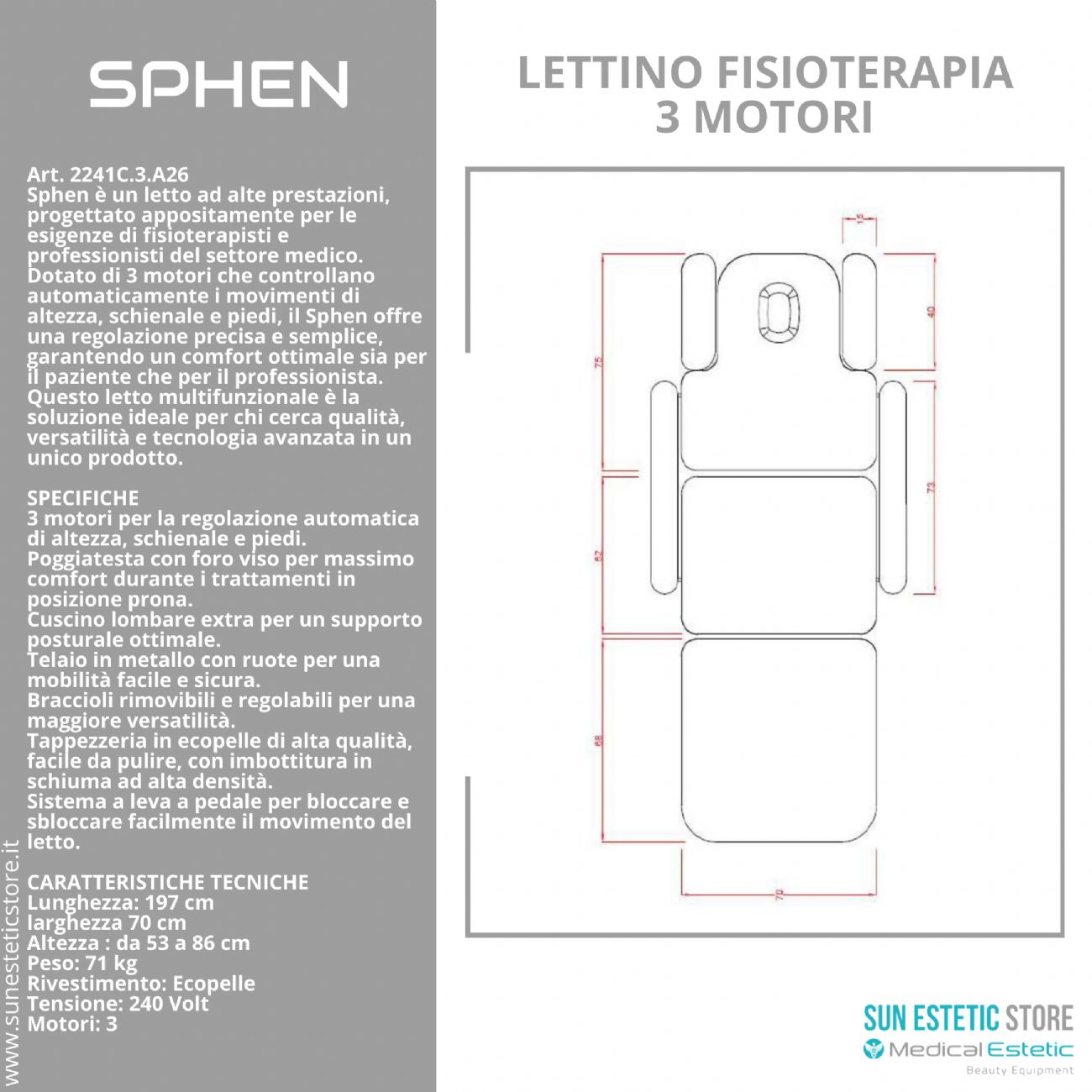 Sphen lettino massaggi fisioterapia 3 motori 2 snodi