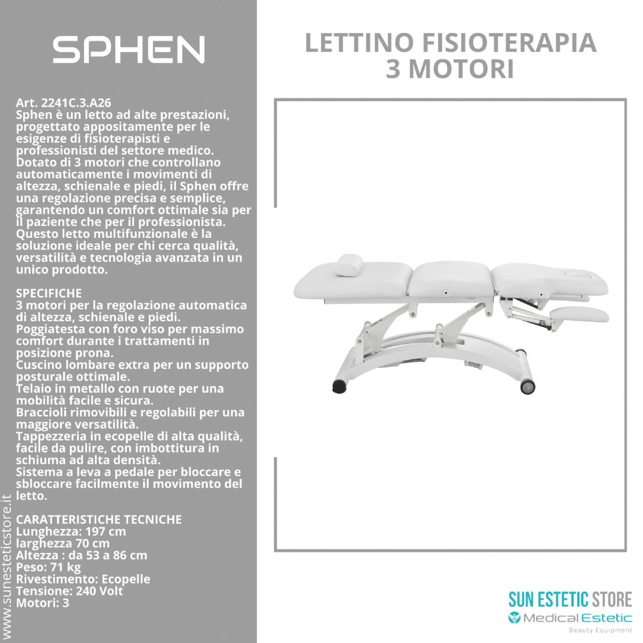 Sphen lettino massaggi fisioterapia 3 motori 2 snodi