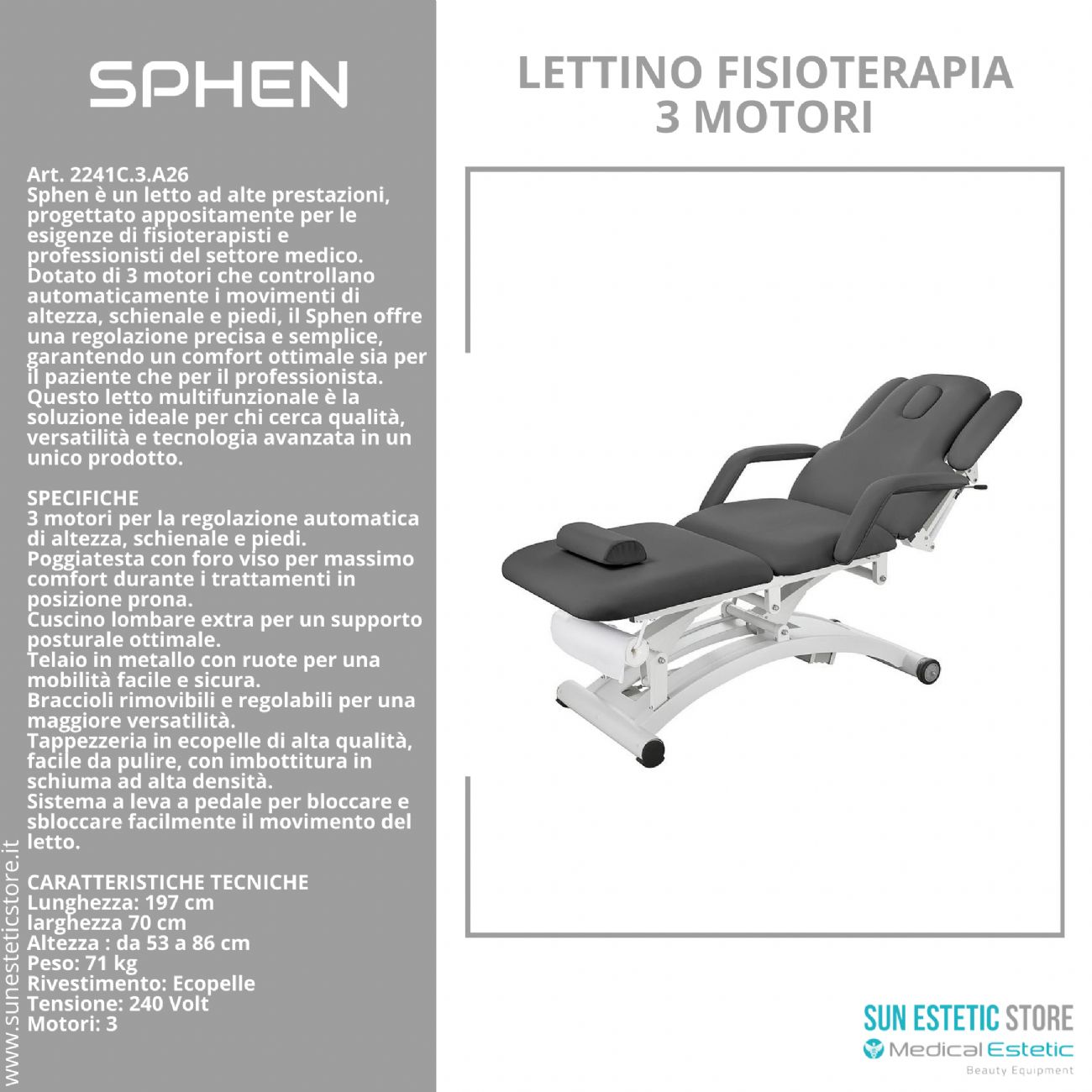 Sphen lettino massaggi fisioterapia 3 motori 2 snodi