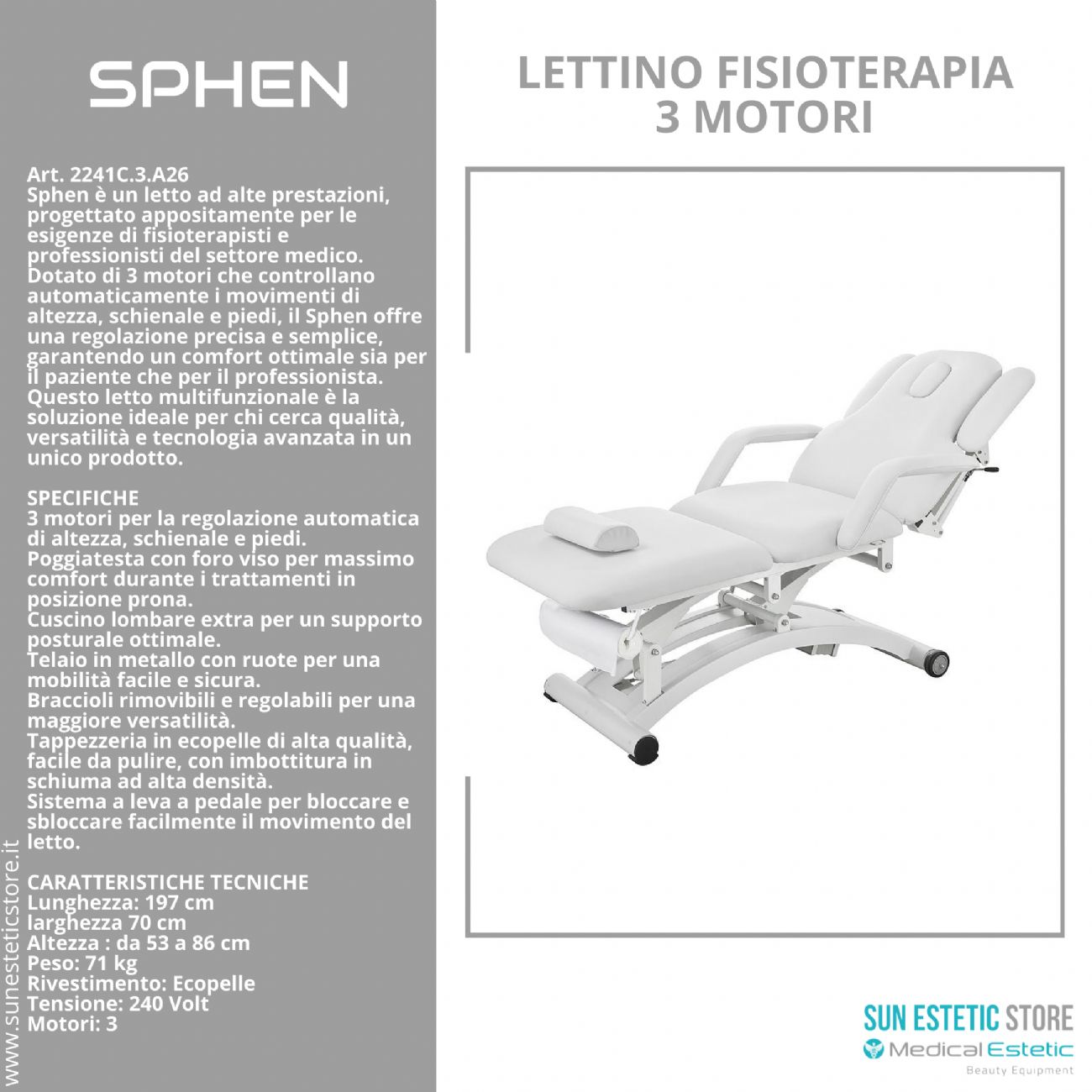 Sphen lettino massaggi fisioterapia 3 motori 2 snodi