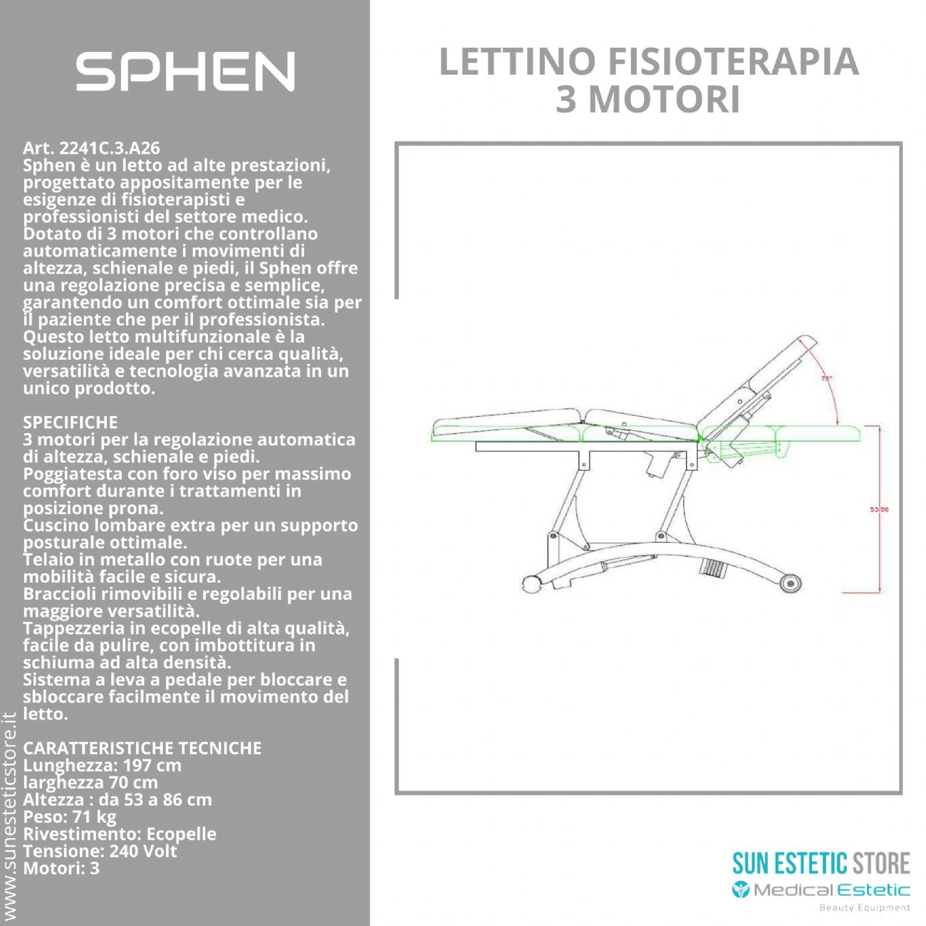 Sphen lettino massaggi fisioterapia 3 motori 2 snodi