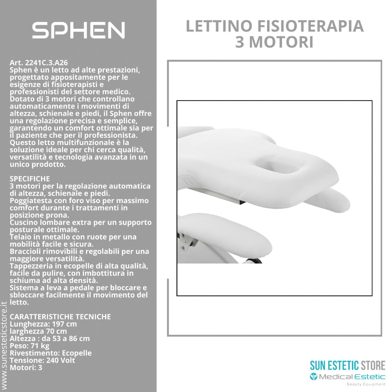 Sphen lettino massaggi fisioterapia 3 motori 2 snodi