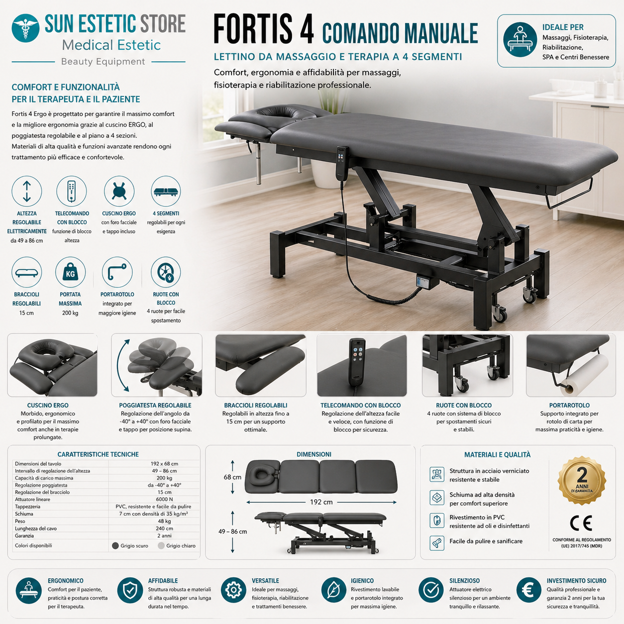 Fortis 4 lettino fisioterapia 4 sezioni 1 motore