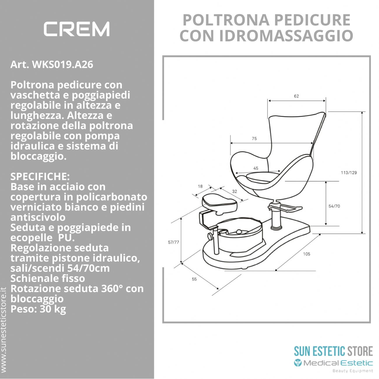 Crem poltrona pedicure idraulica con vaschetta idromassaggio