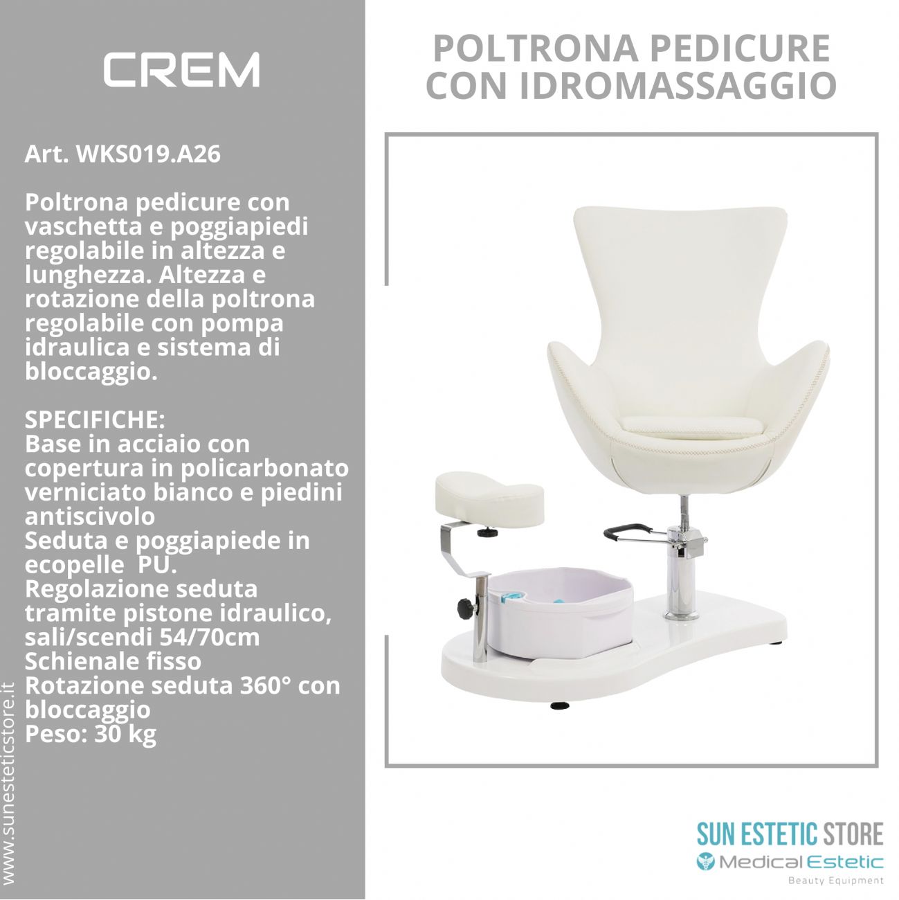 Crem poltrona pedicure idraulica con vaschetta idromassaggio