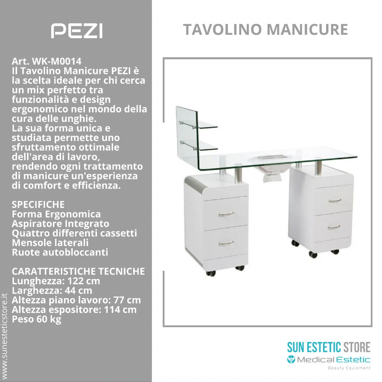 Pezi tavolo manicure ricostruzione unghie nails 4 casseti + mensole smalti