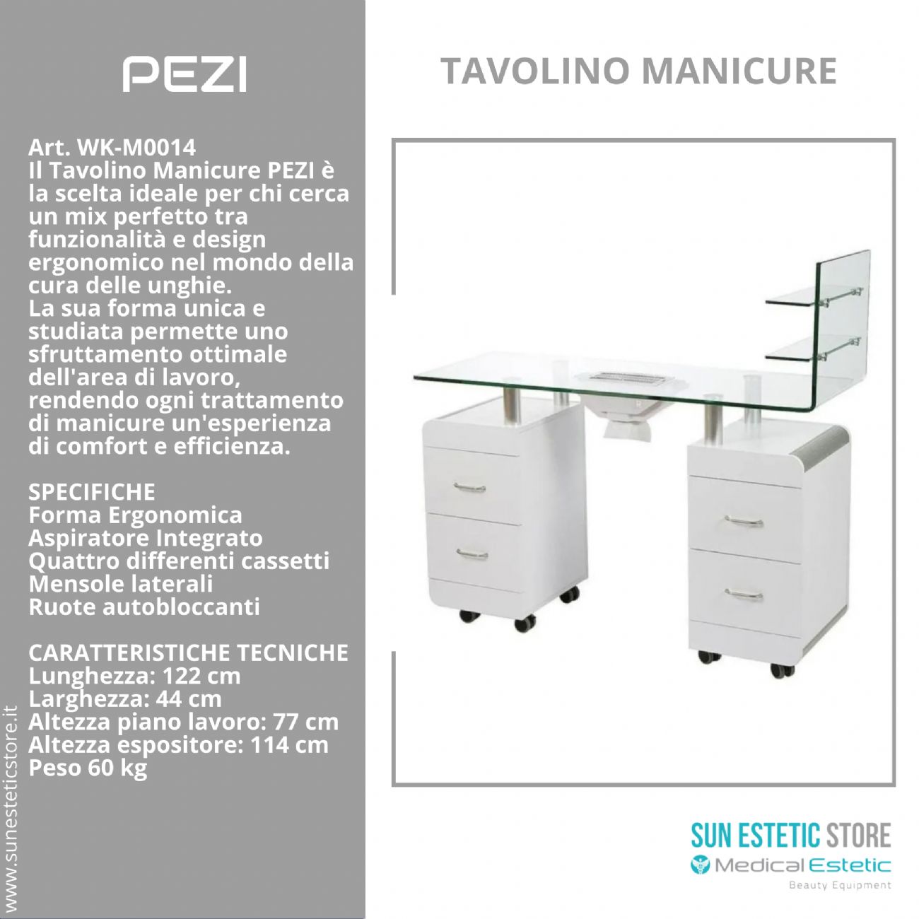 Pezi tavolo manicure ricostruzione unghie nails 4 casseti + mensole smalti