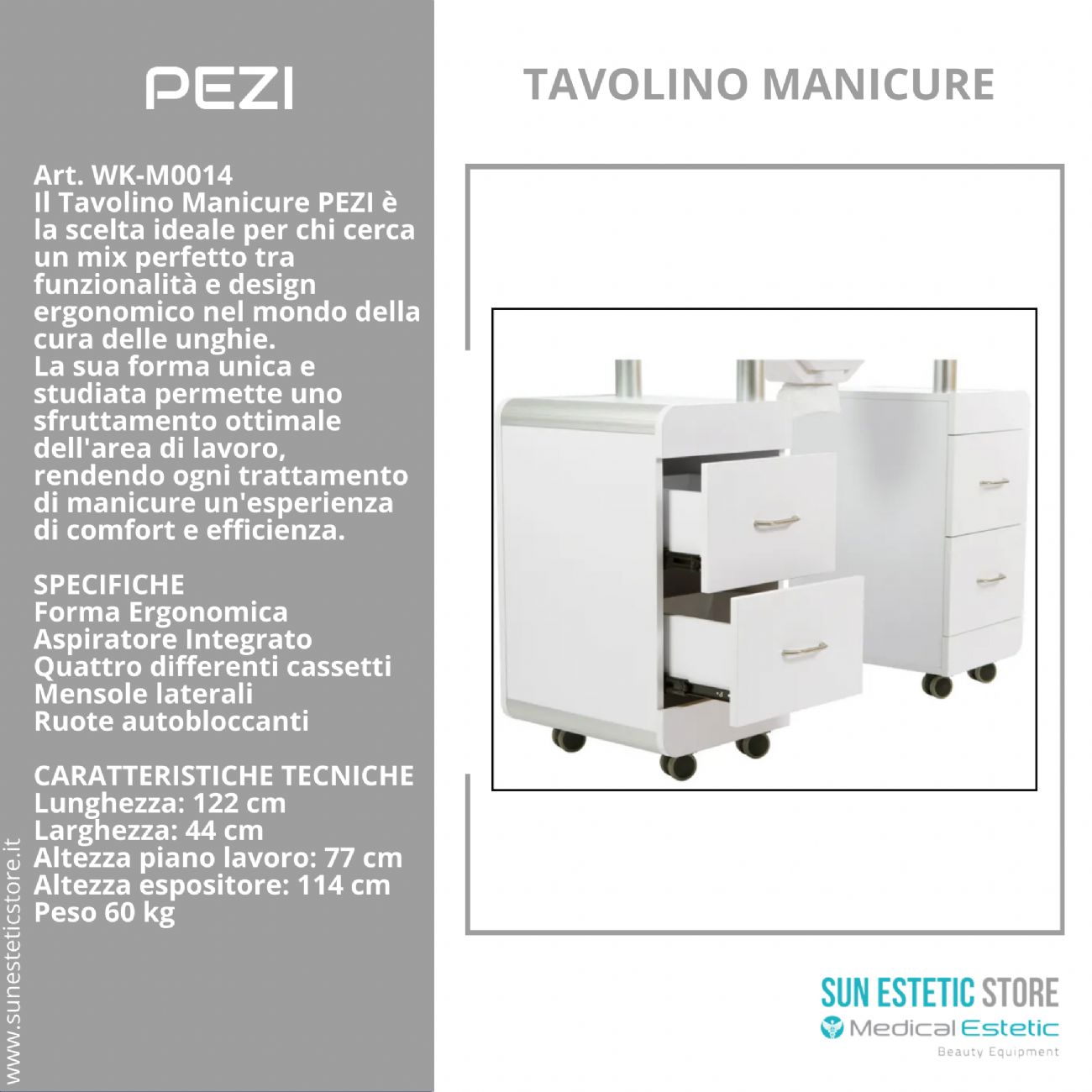 Pezi tavolo manicure ricostruzione unghie nails 4 casseti + mensole smalti