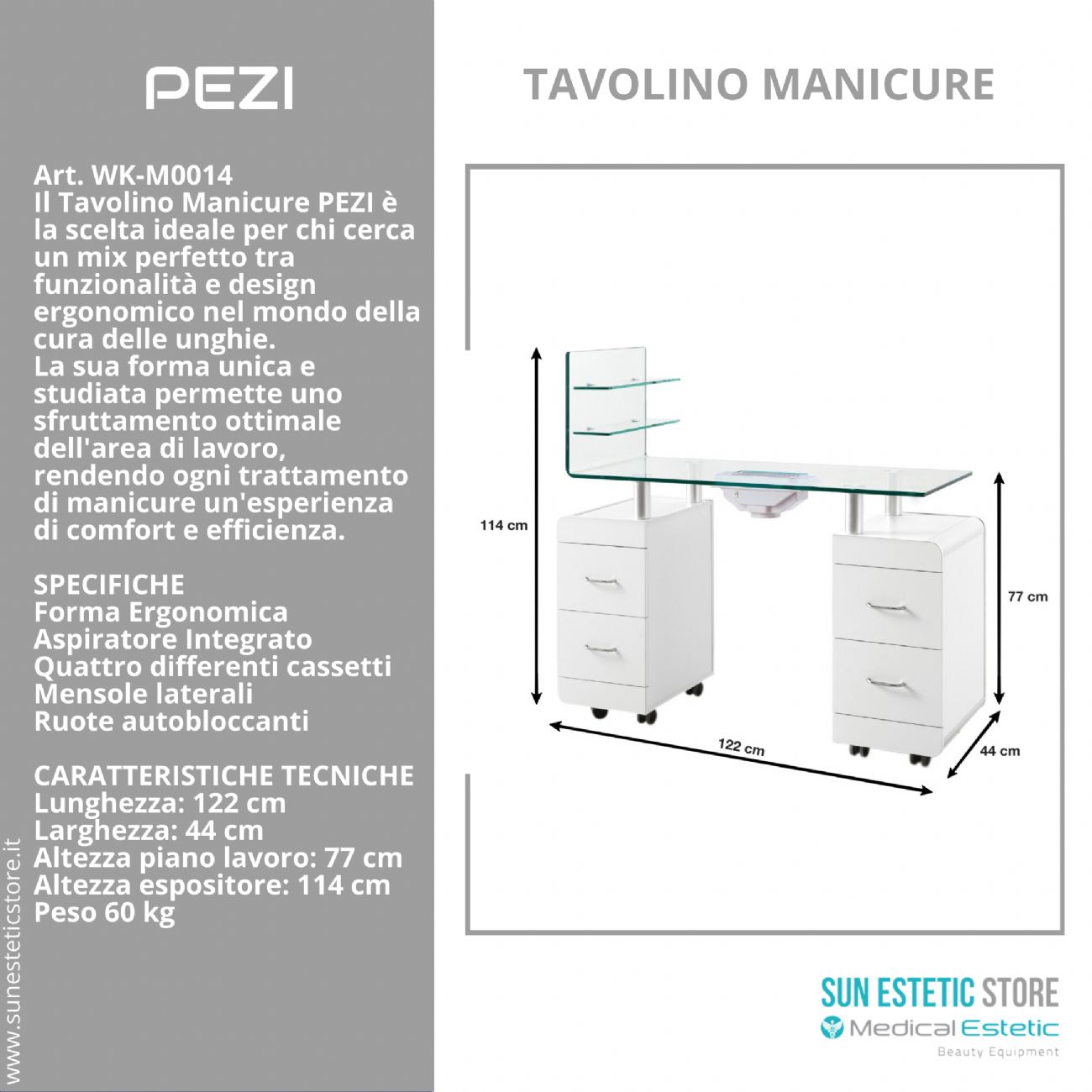 Pezi tavolo manicure ricostruzione unghie nails 4 casseti + mensole smalti