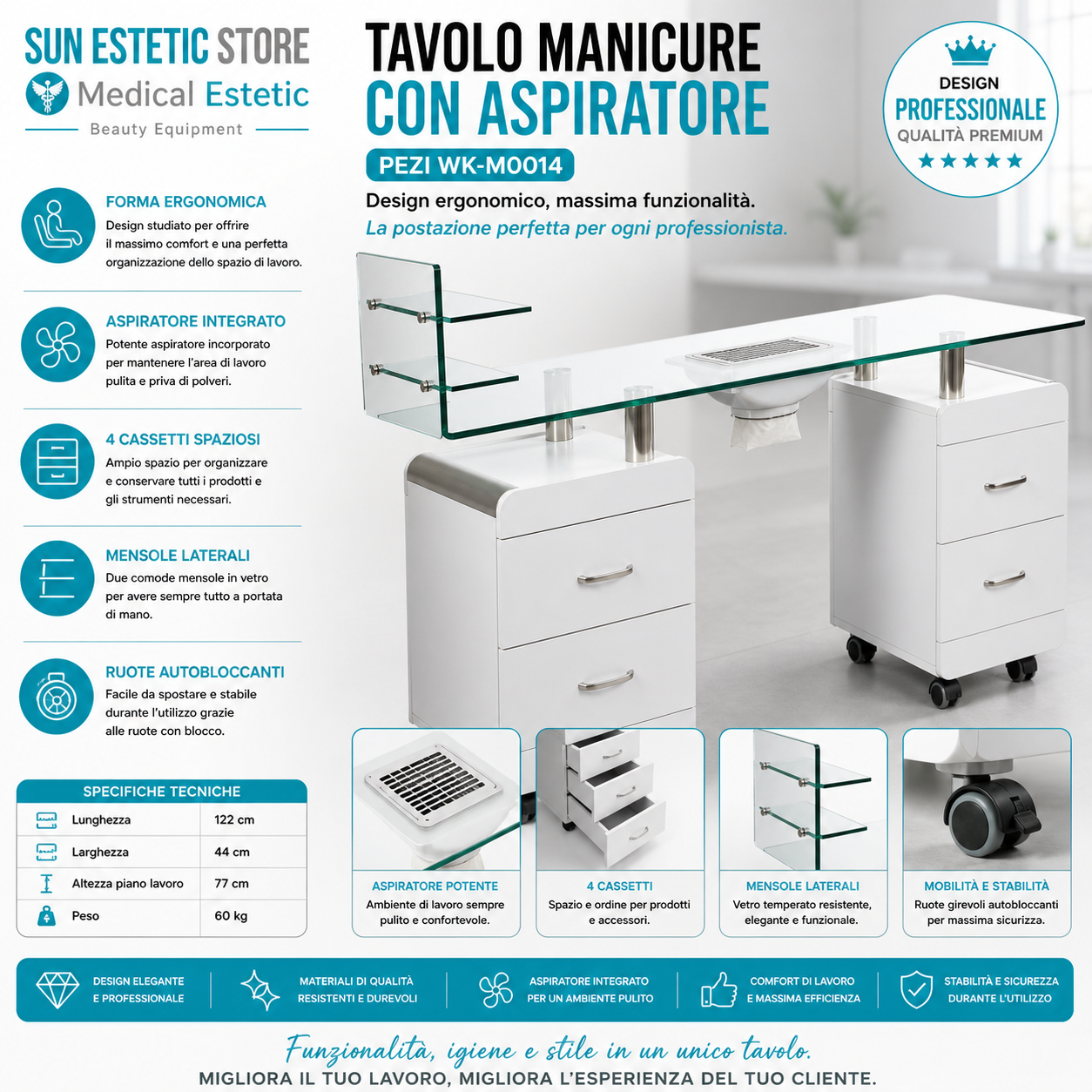 Pezi tavolo manicure ricostruzione unghie nails 4 casseti + mensole smalti