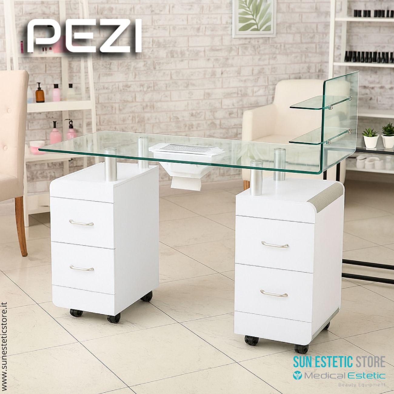 Pezi tavolo manicure ricostruzione unghie nails 4 casseti + mensole smalti