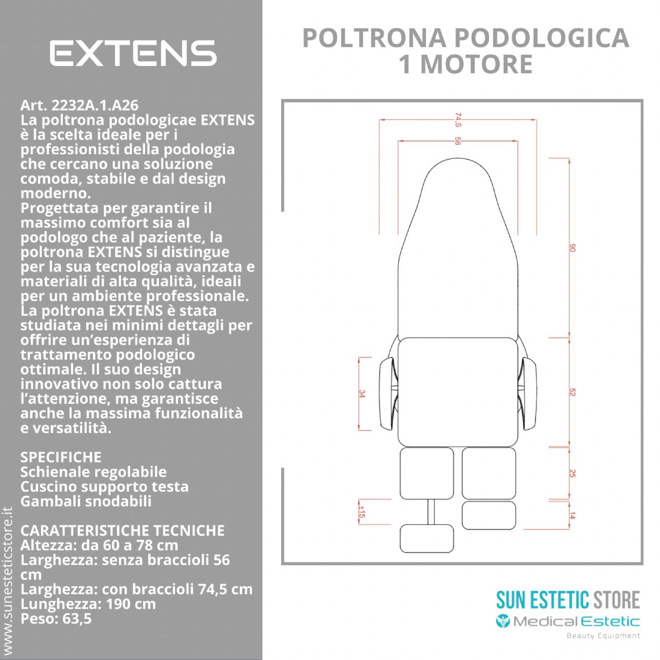 Extens poltrona podologica per estetica 1 motore